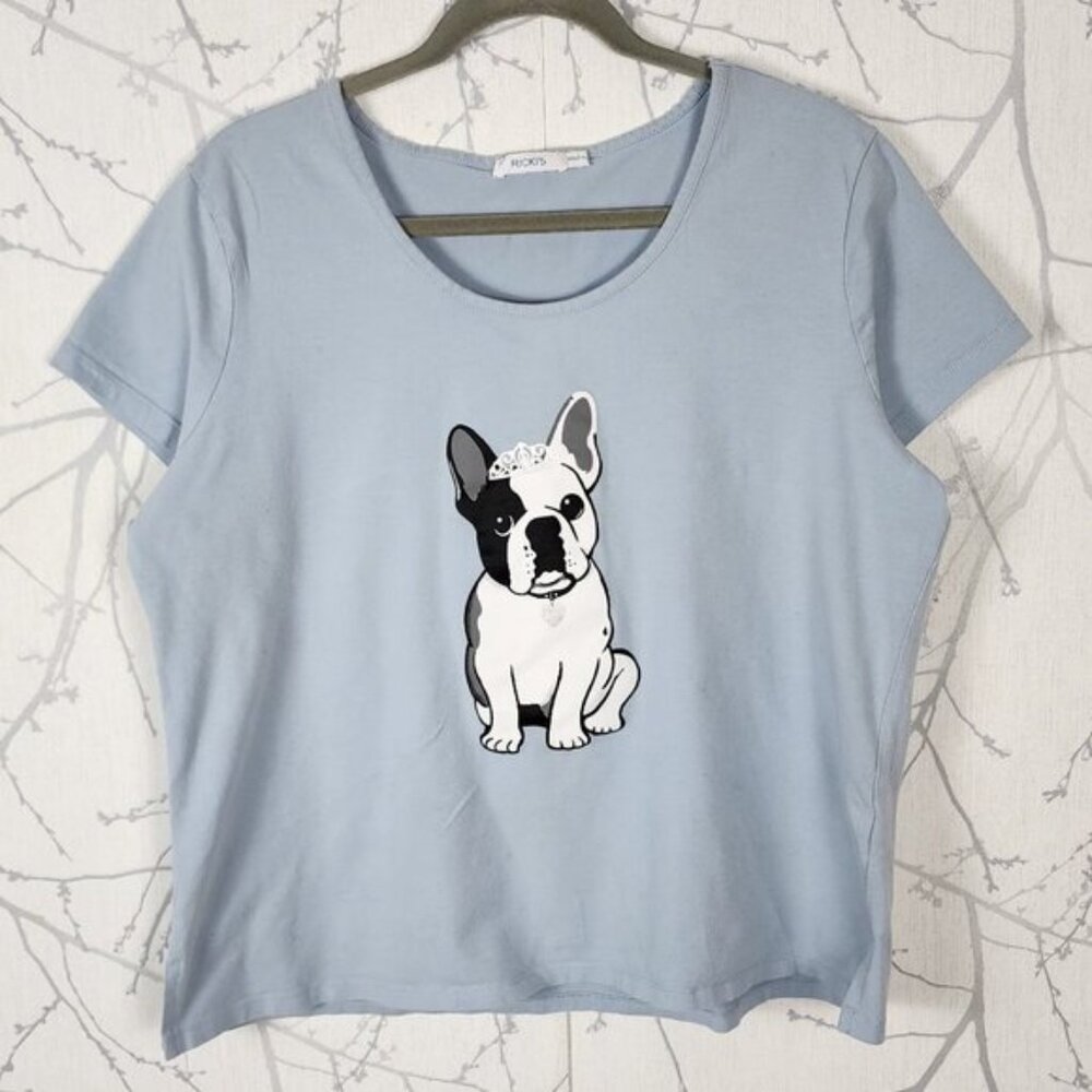 Ricki's Baby Blue Cotton Stretch Frenchie Print Round Neck Tee
